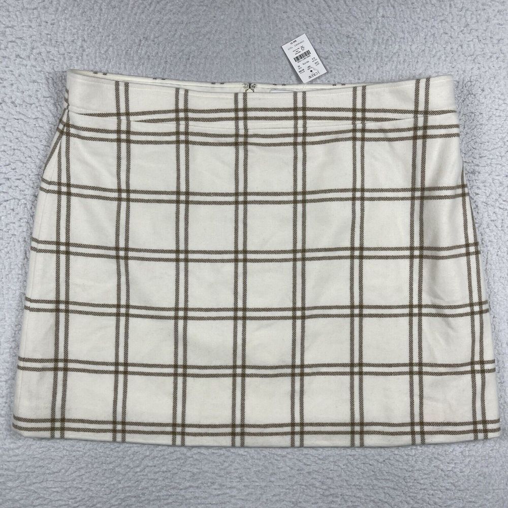J Crew Skirt Womens Size 20 Cream Beige Plaid Wool Blend Preppy Academia Office
